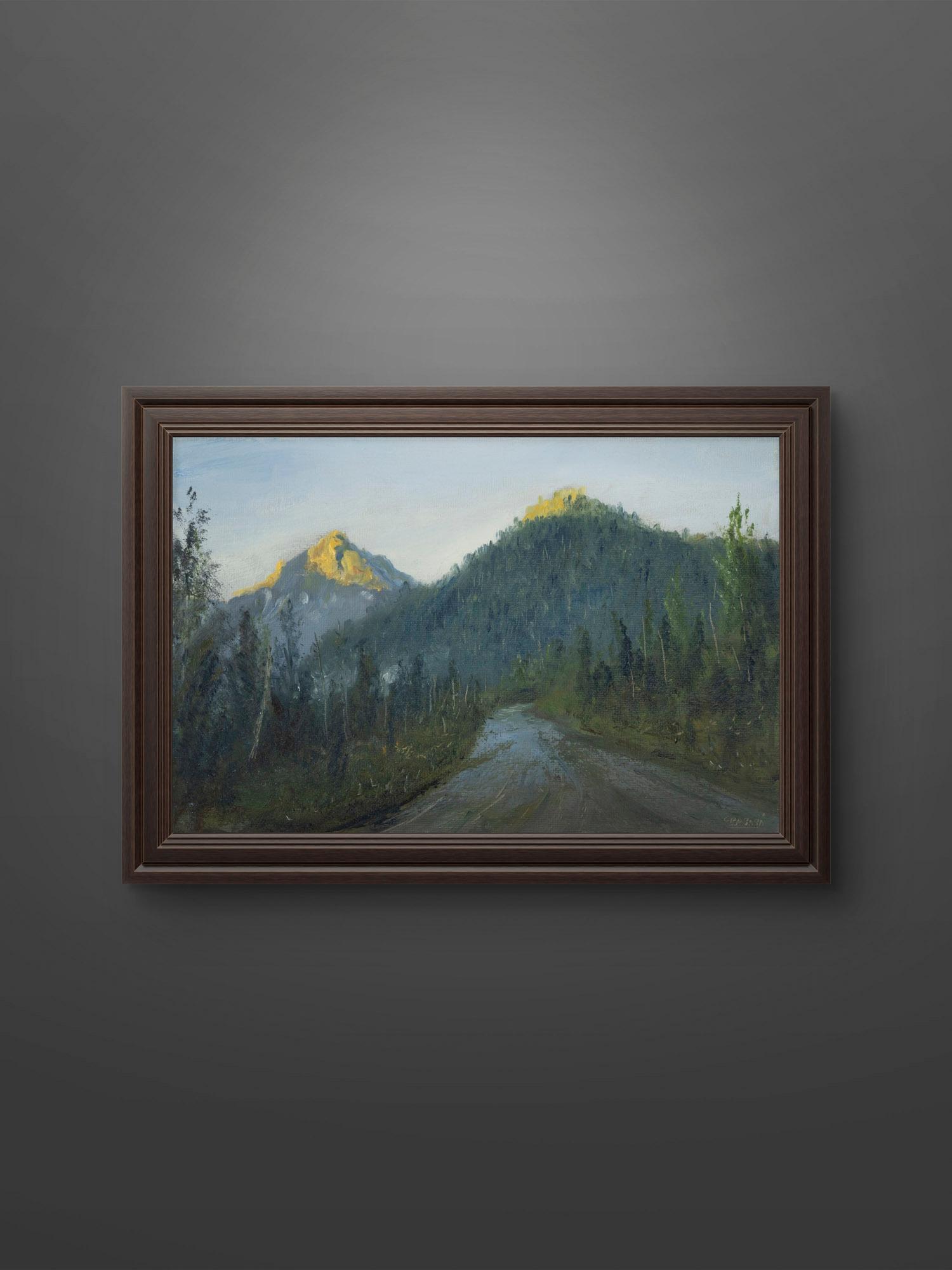 TATRY - Droga na Morskie Oko po wschodzie słońca - olej na płótnie - 30x20cm