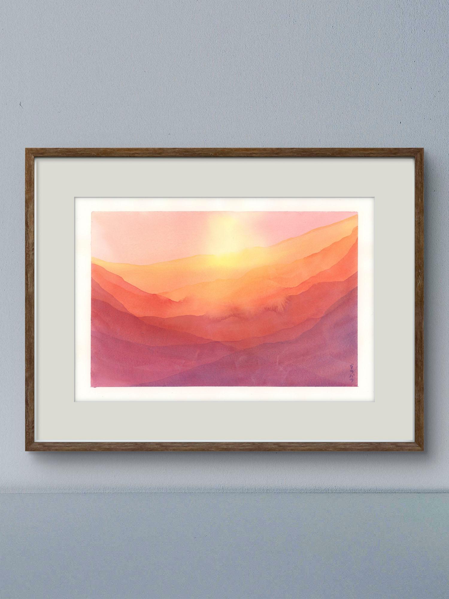 Impresja - Wschód słońca - abstrakcja atmosferyczna - akwarela - 42x30cm