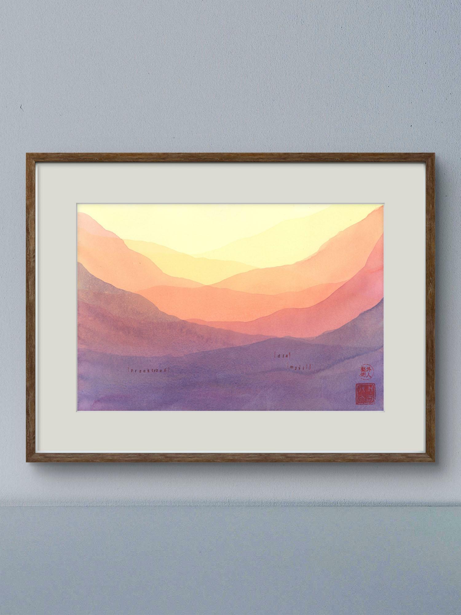 Przestrzeń dla myśli - konceptualna abstrakcja atmosferyczna - akwarela - 39x27cm