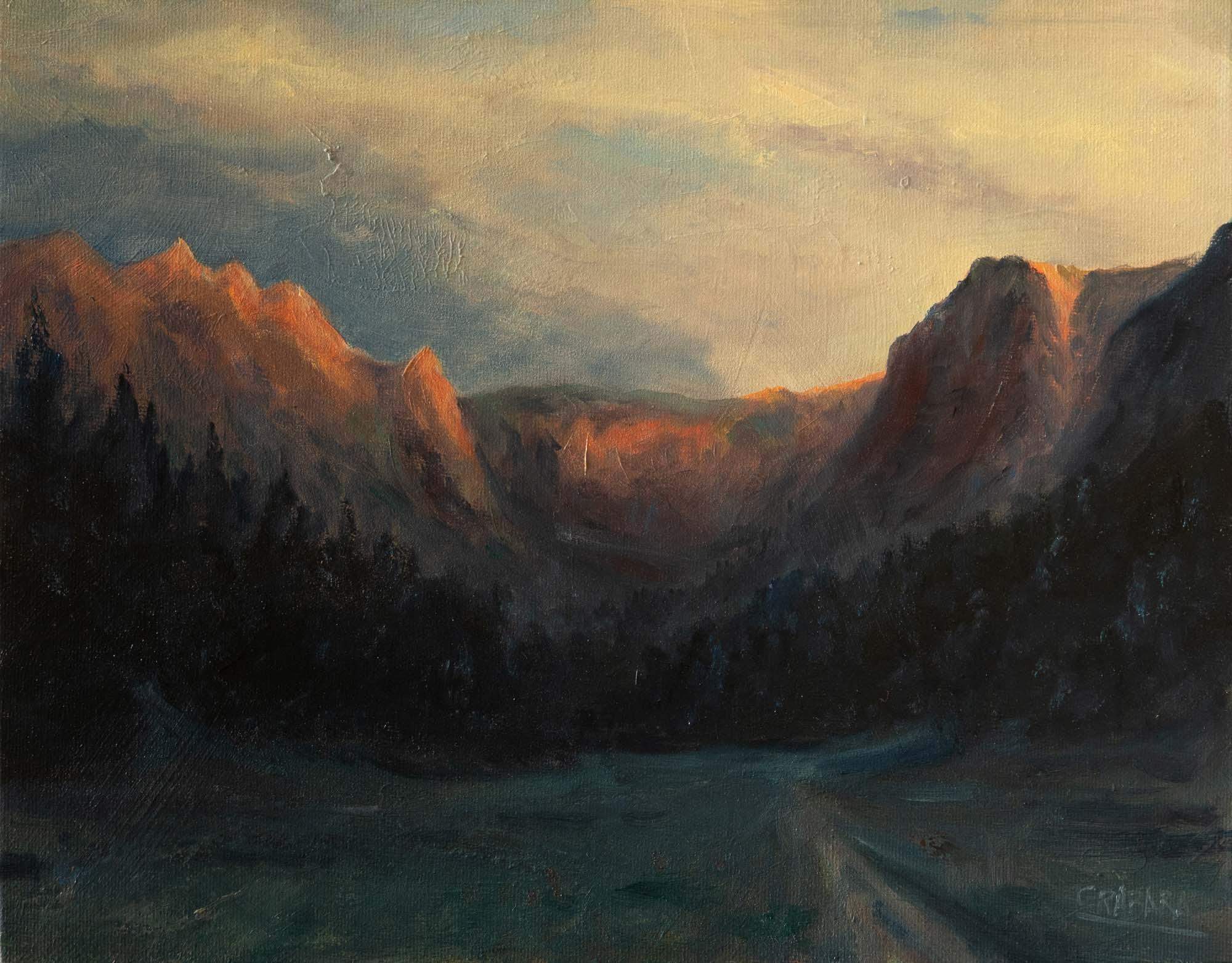 Czerwone wierchy o zachodzie słońca - olej na płótnie - 30x24cm - oprawiony