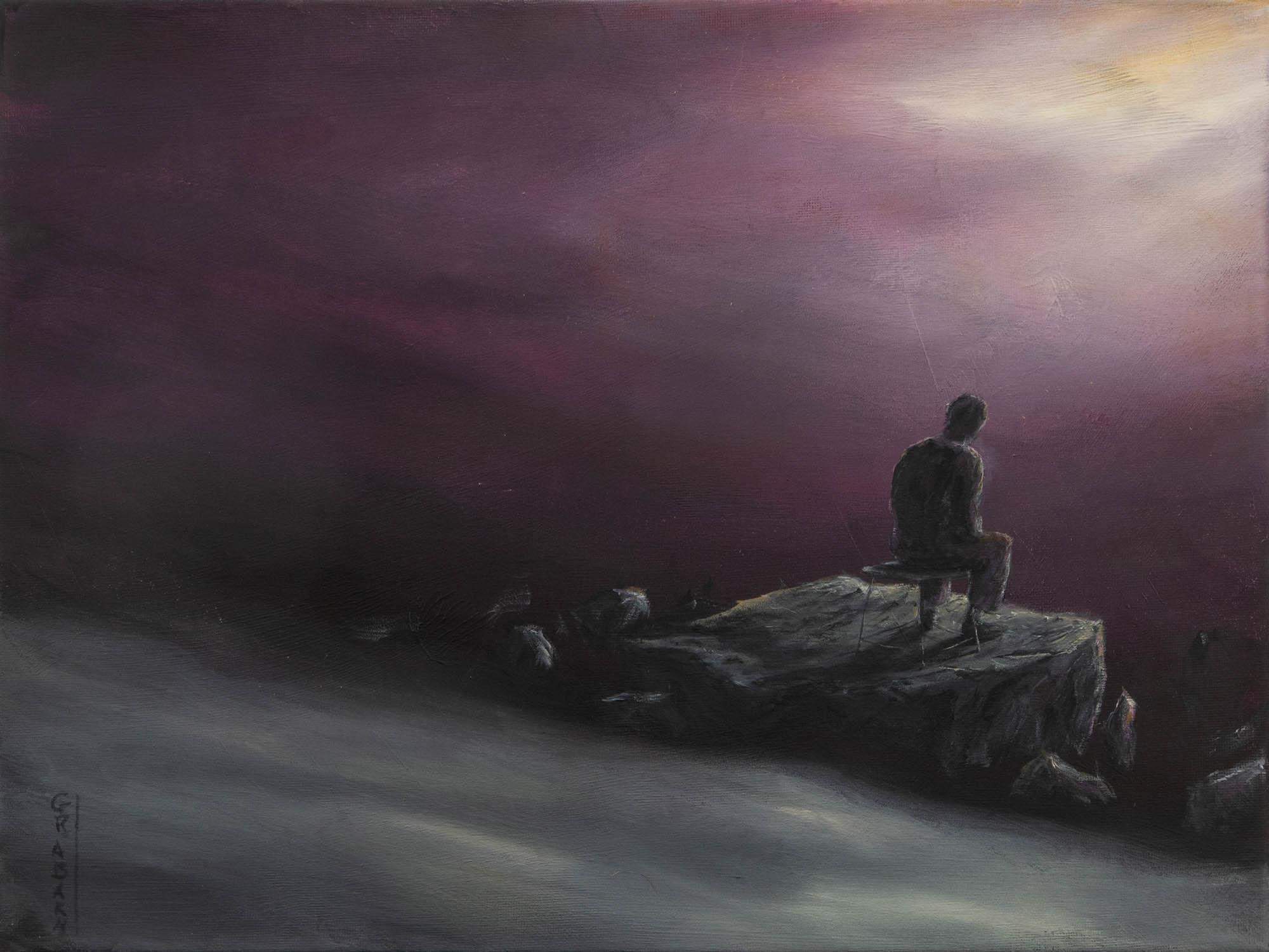 Gdzieś w przestrzeni - Bądź dla siebie światłem - akryl na płótnie 40x30cm