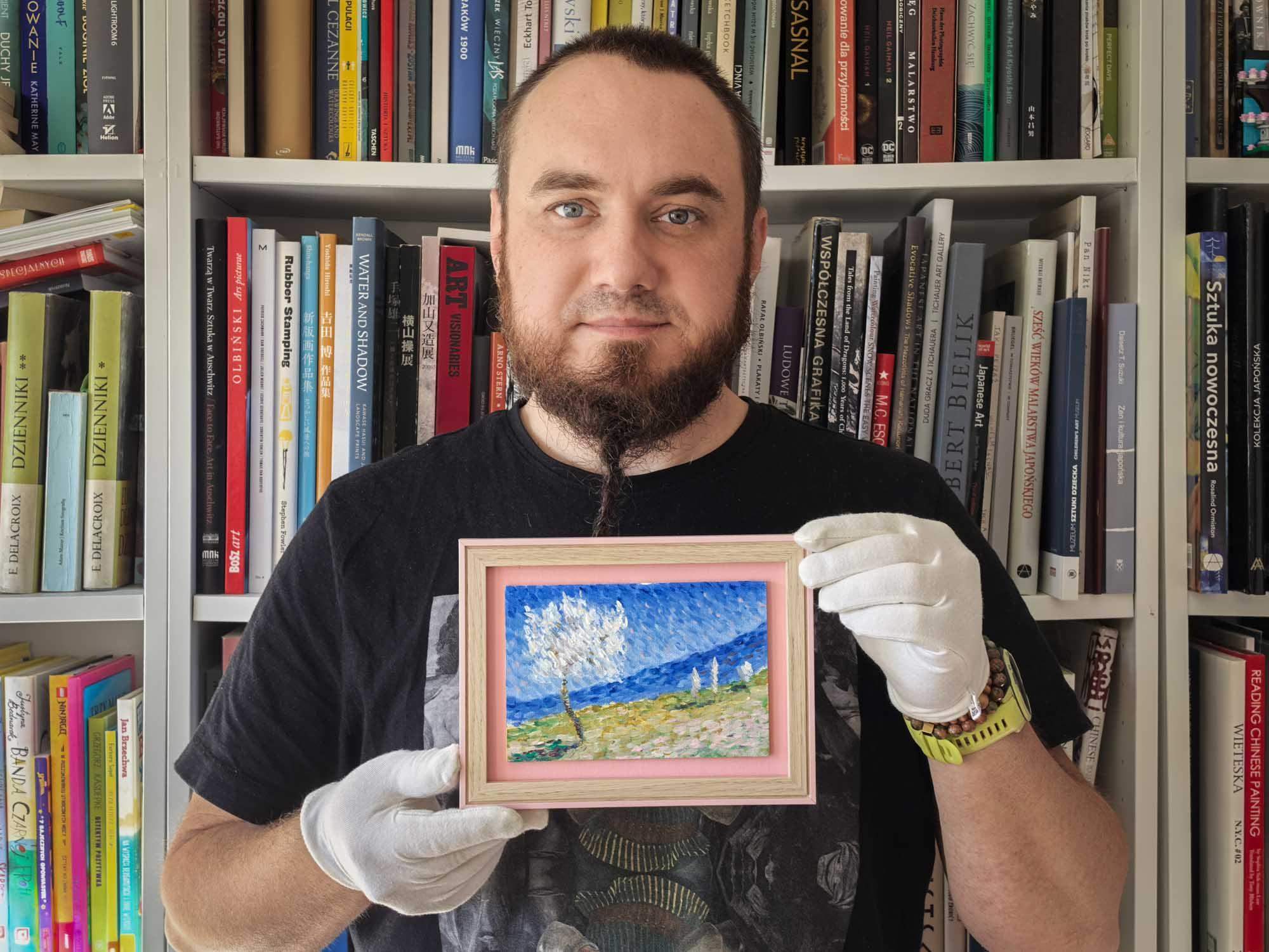 Impresja o Beskidzie - obraz pointylistyczny - 15x10cm - oprawiony