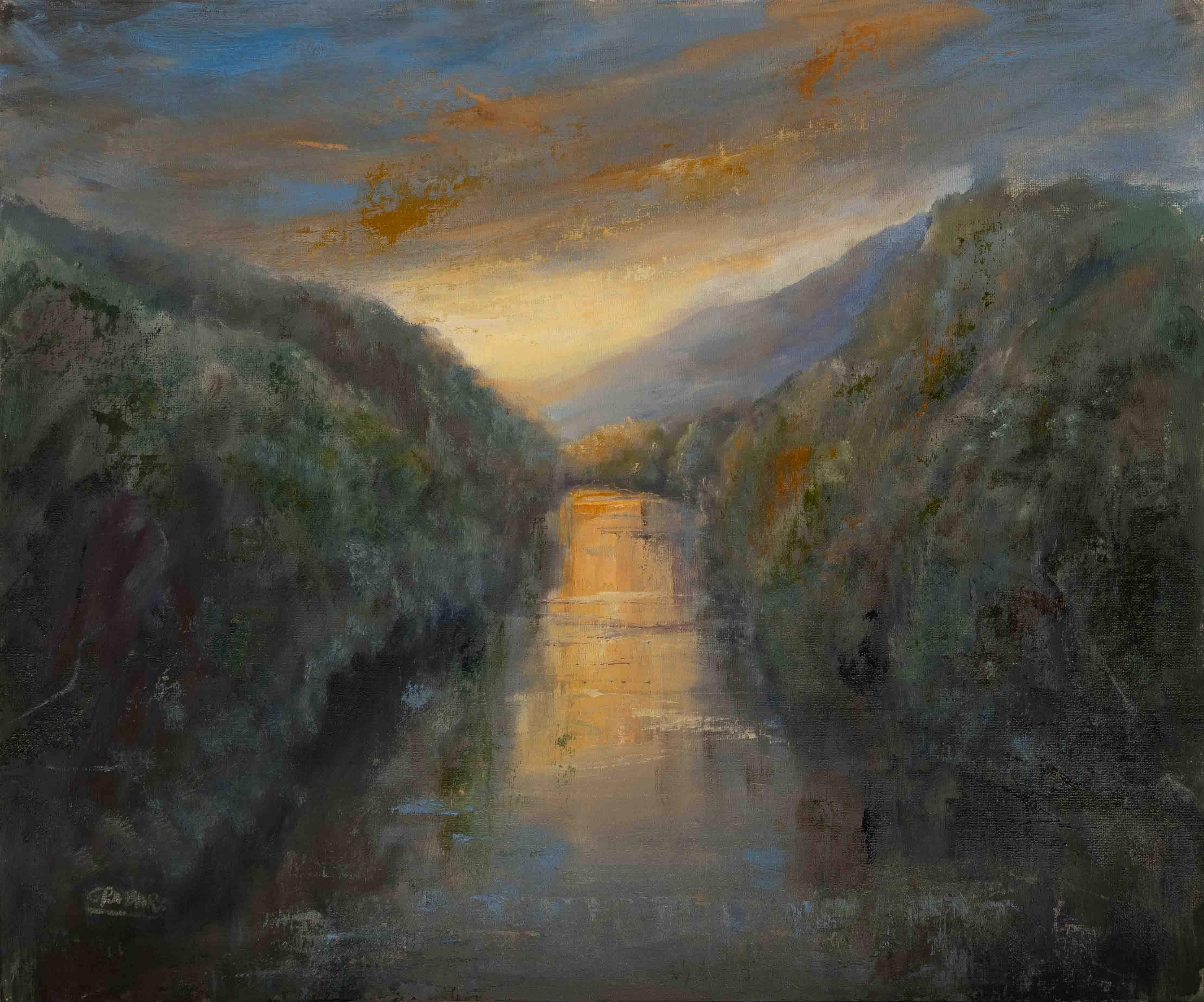 Wisła z Czantorią w tle - olej na płótnie 60x50 cm - z dedykowaną oprawą