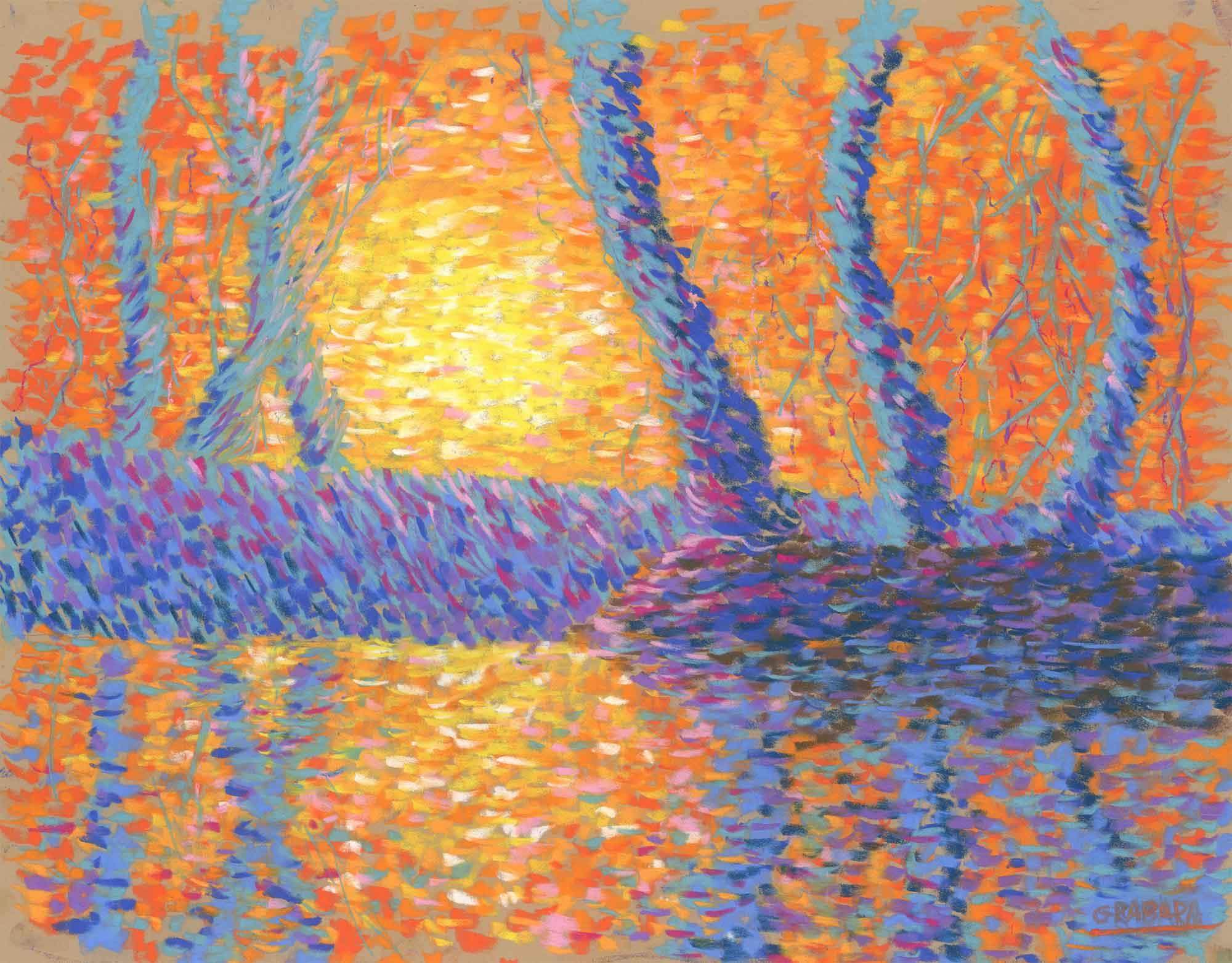 Energia z Beskidu - Gościradowiec - pointylizm - sucha pastel - 50x40cm - oprawiona