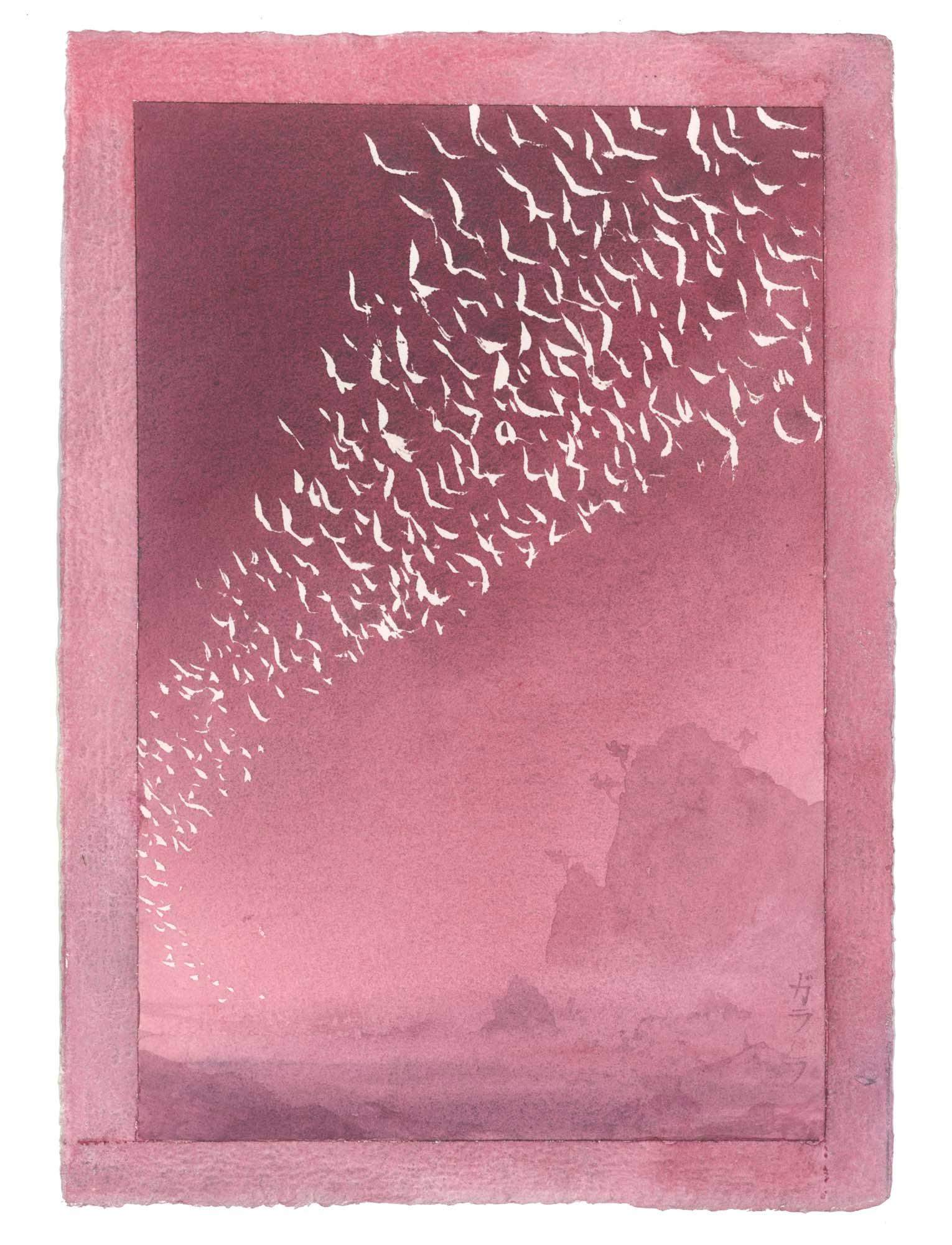 Ptaki z kryształkami ametystu - akwarela 30x21cm