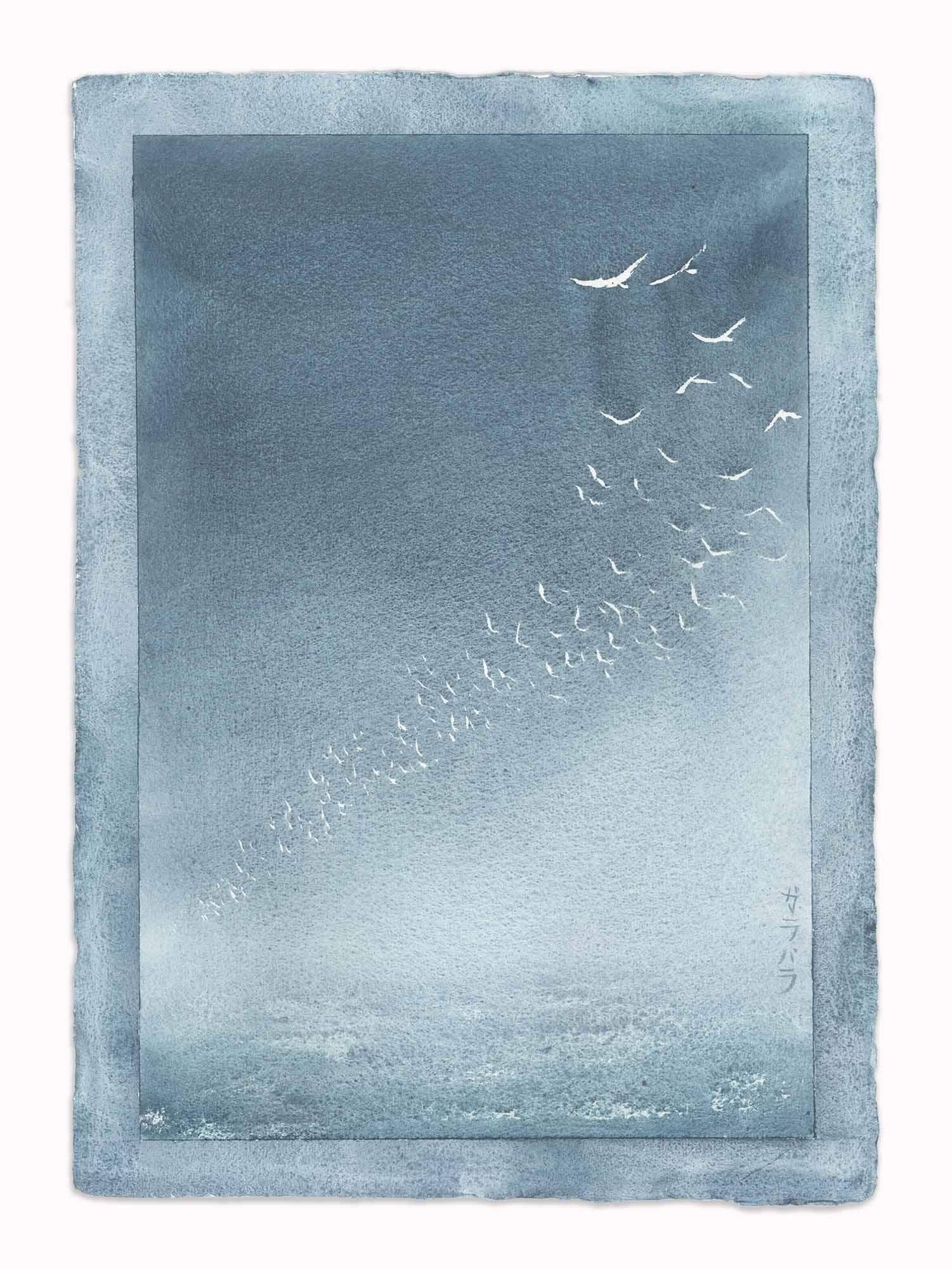 Ptaki akwarela z kryształkami kyanitu