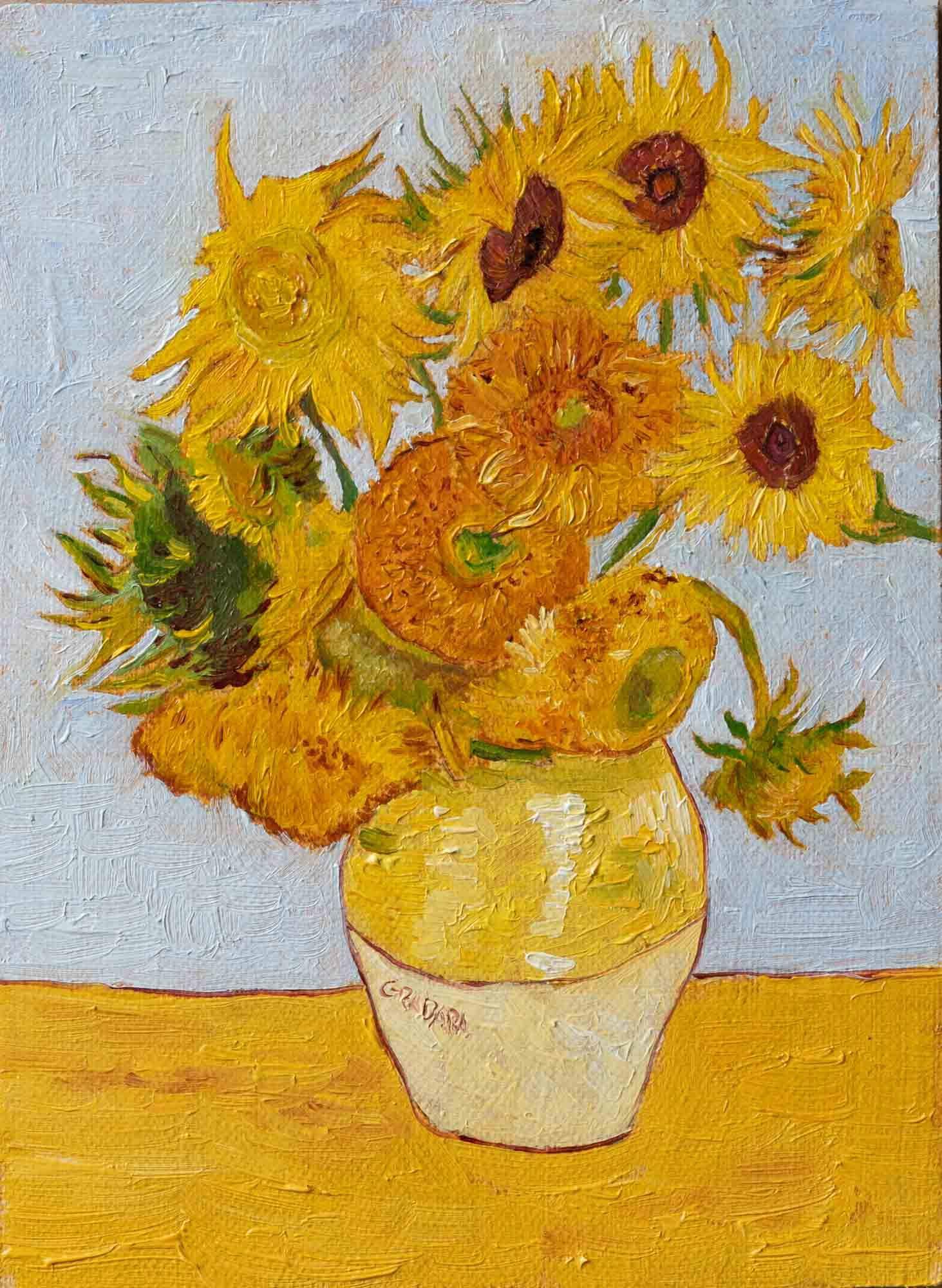 Słonecznik Van Gogh - olej na płótnie - 18x13cm - oprawiony