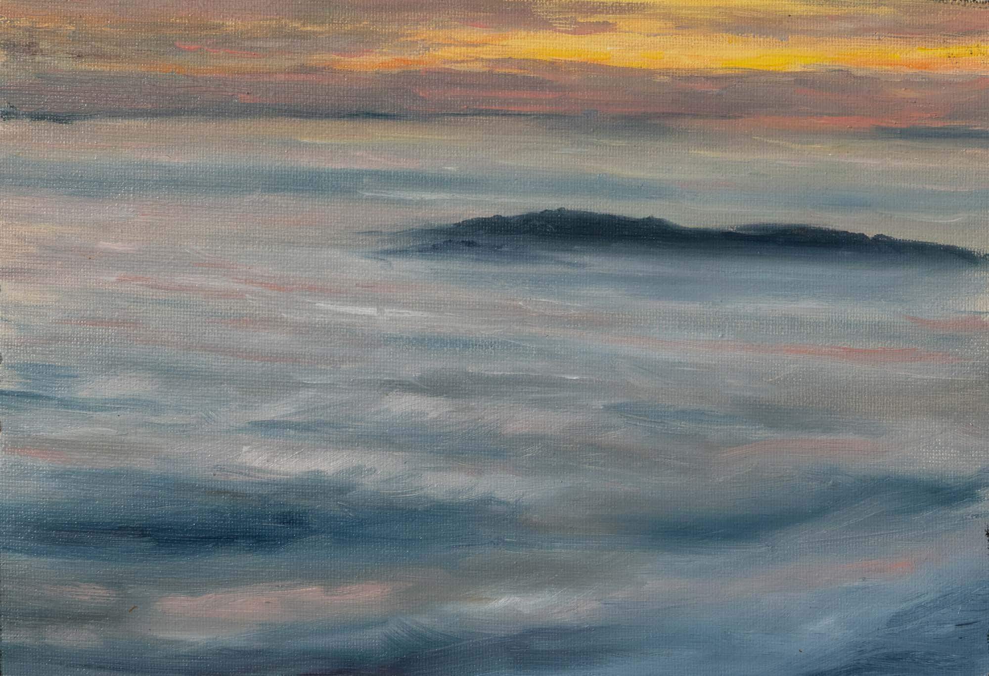 Impresja o Beskidzie - morze chmur  - olej na płótnie - 30x21 cm - oprawiony