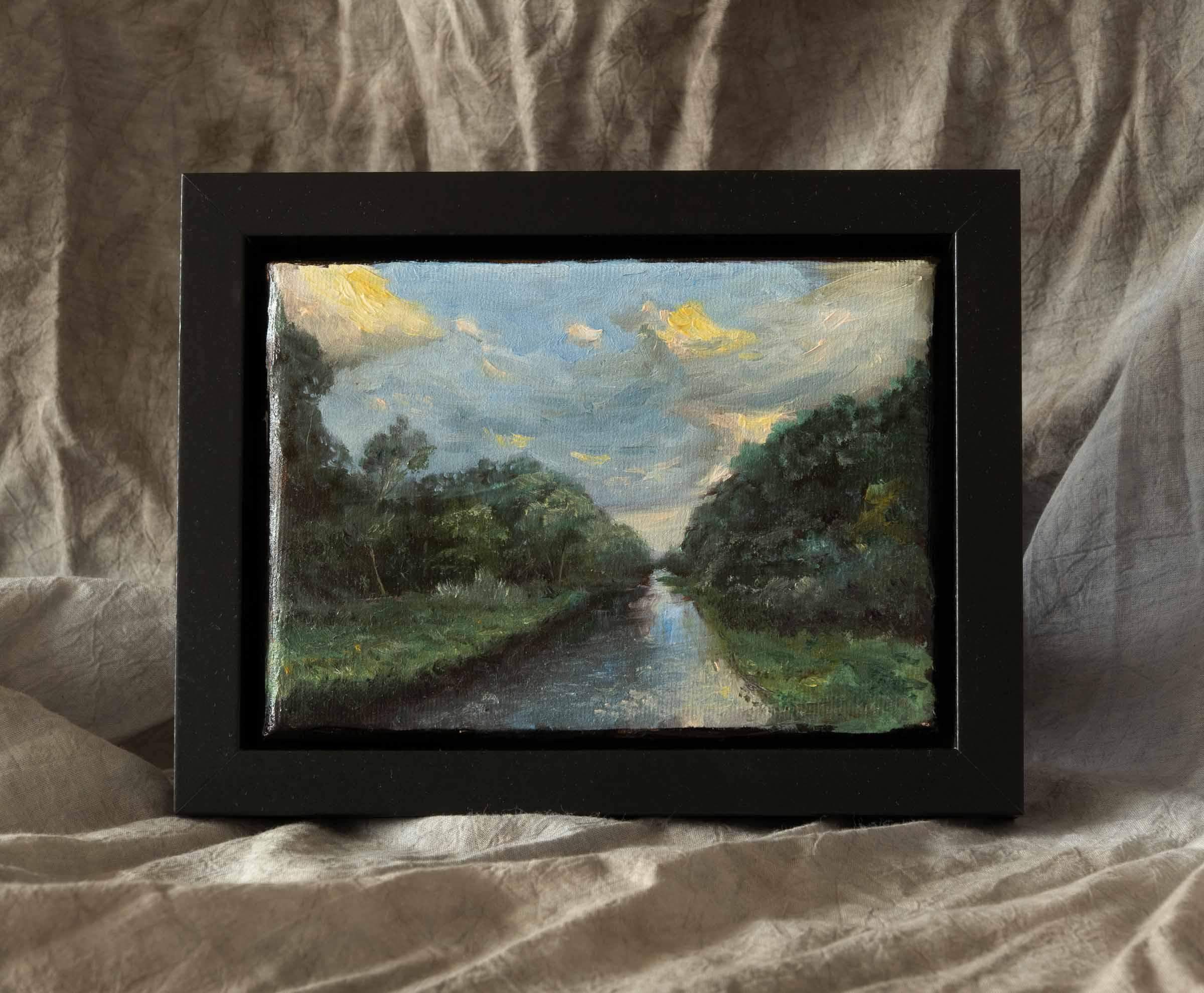 Wisła o poranku w Ustroniu - olej na płótnie - 18x13cm - oprawiony