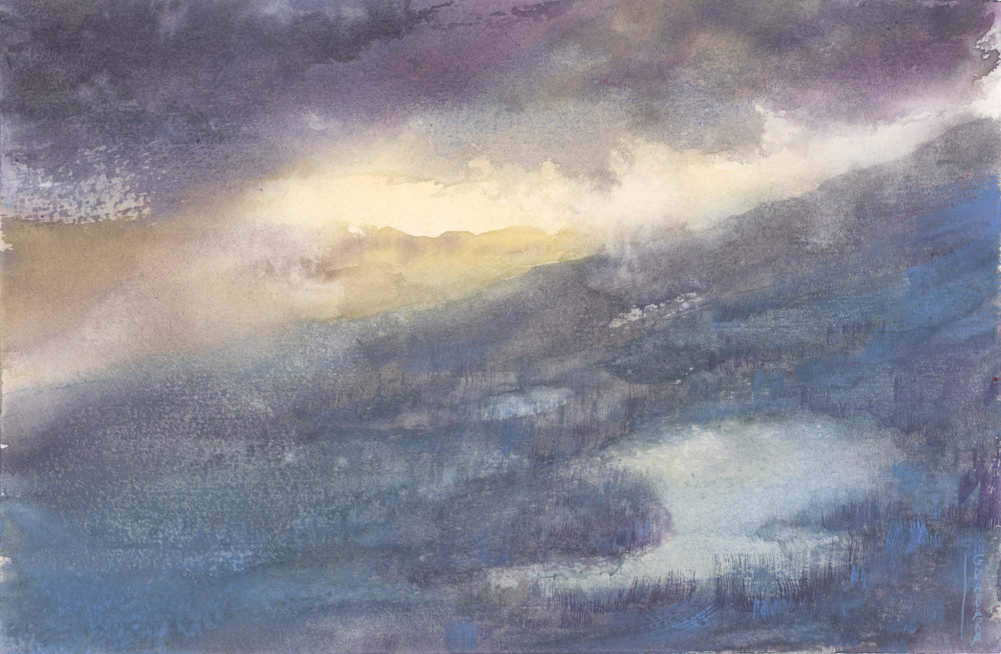 Beskid Śląski zimą - spojrzenie na Czantorię - akwarela - 30x21cm